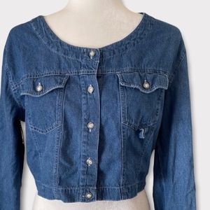 Ignite Basics Women’s Long Sleeve Button Down Crop Blue Denim Top Medium